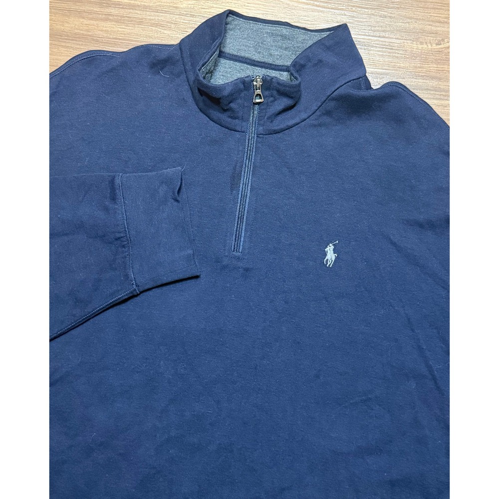 Polo Ralph Lauren Mens Navy Double Knit Quarter Zip Pullover Pony Logo Sz 2XL